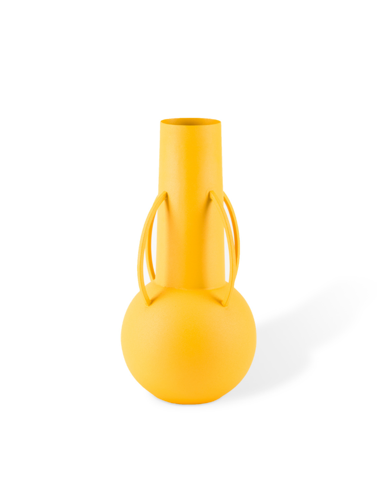 Dekorative Vase mit hohem Hals in Gelb.