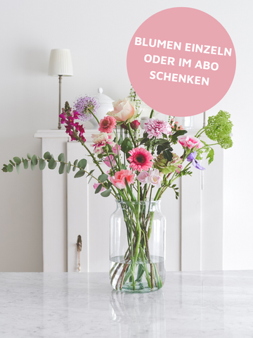 Online bestellbare frische Schnittblumen als Blumenstrauss Magique in durchsichtiger Glasvase. Als einmalige Lieferung oder im Blumen-Abo.